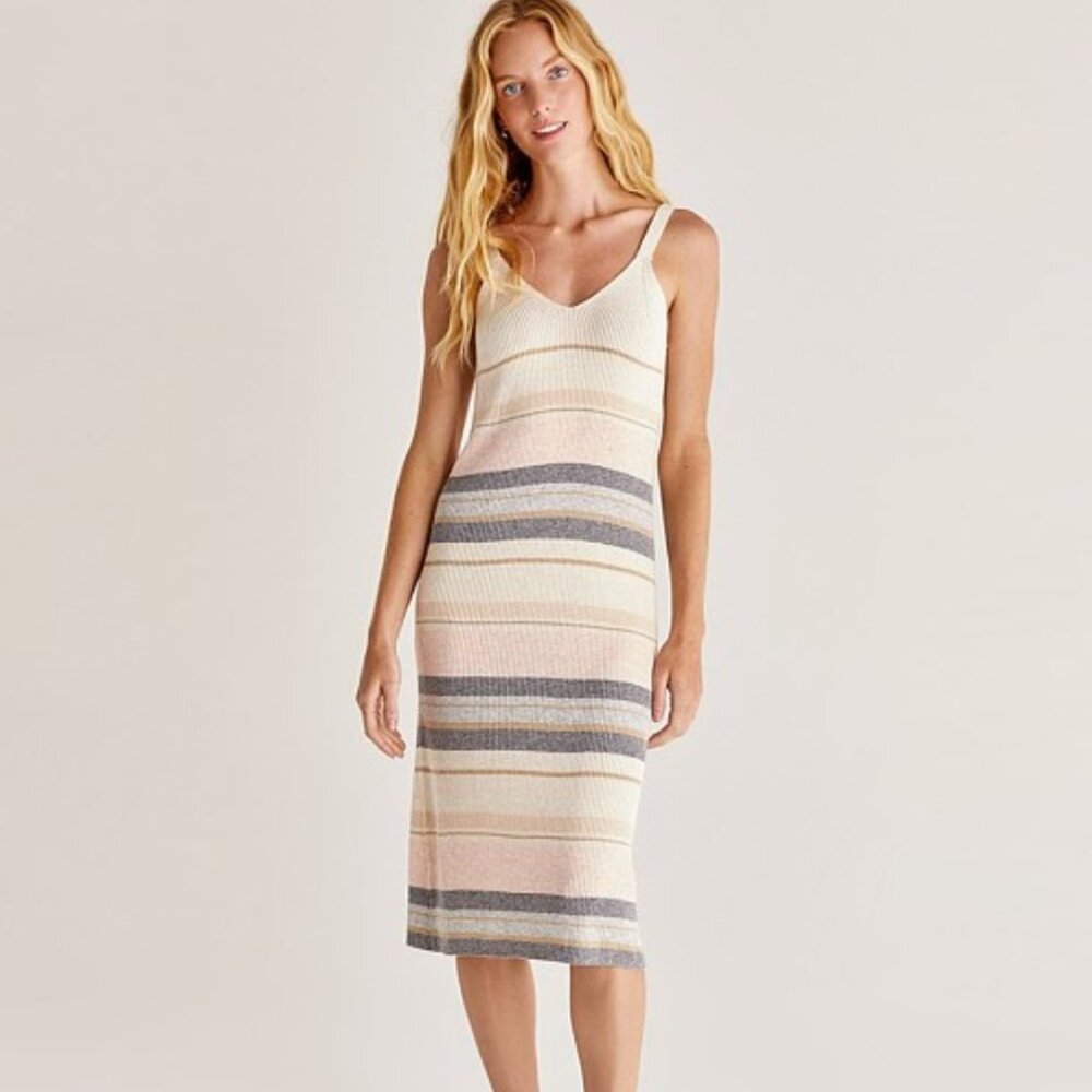 Z Supply Malibu Stripe Sweater  multi-stripe Midi Dress SZ S